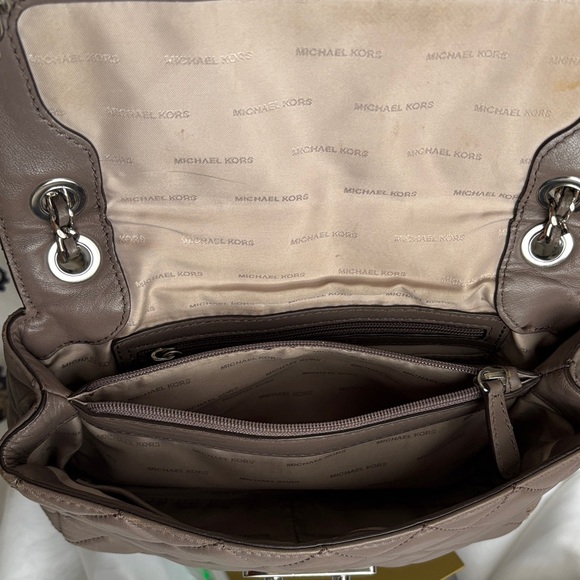 Michael Kors Quilted Chain-Strap Shoulder Bag in Taupe Brown - Picture 16 of 17